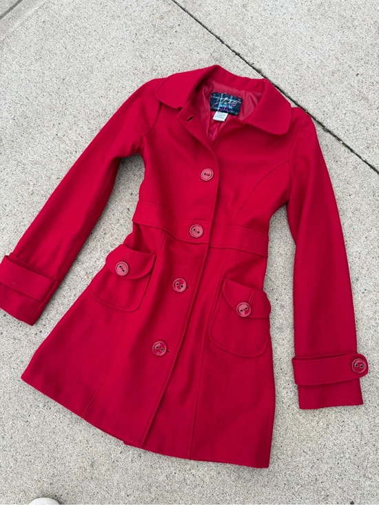 St. John's Bay Jackets & Blazers - St. John's Bay Red Wool-Blend Pea Coat
